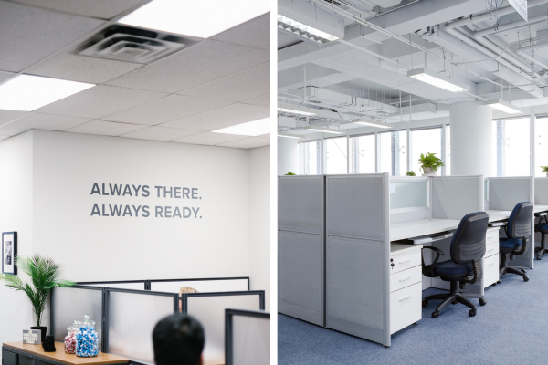 Conference room cleaning service in Burlington by Impact Commercial Cleaning, featuring clean glass walls and spotless ceilings.