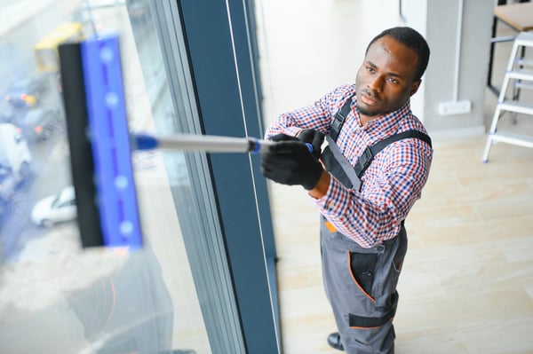 cleaner carefully cleaning indoor windows