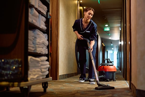cleaning the hotel hallway