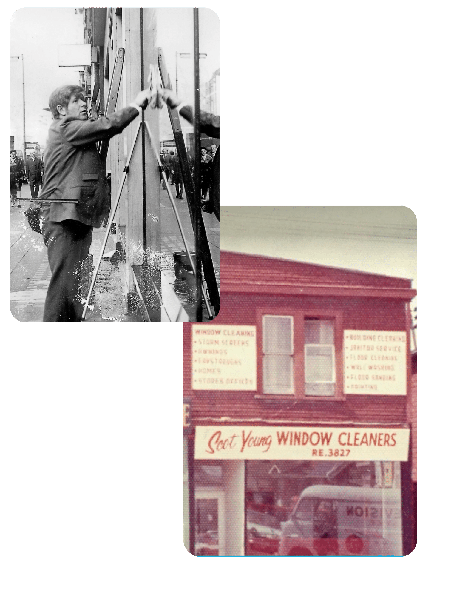 a young man cleaning window