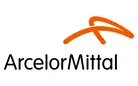 ArcelorMittal logo with the company name in black text and an orange curved line design above the text.