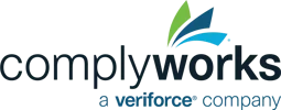 ComplyWorks logo with blue and green abstract shapes above the text complyworks and smaller text below reading a veriforce company.