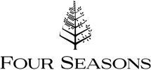 Black, minimalist tree logo above the words Four Seasons in capital letters, all set against a light gray background.