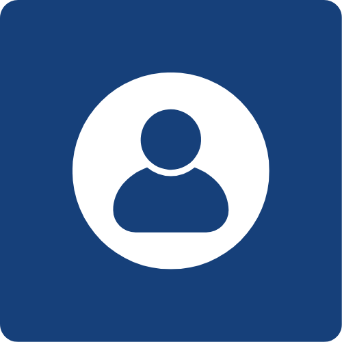 White user profile icon of a person inside a white circle, centered on a solid blue square background. The image is simple and generic, often used to represent a user or account profile.