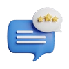 A blue chat bubble with three horizontal white lines, representing text, and a white speech bubble above it containing three gold stars, symbolizing a review for impact commercial cleaning services in Canada.