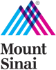 Mount Sinai logo featuring overlapping blue, pink, and black lines forming an abstract M shape above the words Mount Sinai in bold black letters on a white background.