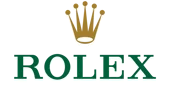 Rolex logo featuring a gold crown above the word ROLEX in bold green capital letters on a light background.
