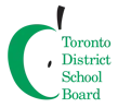 Logo of the Toronto District School Board featuring a stylized green apple with a black stem and the organizations name in green text on the right.
