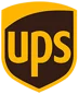 The image shows the UPS logo, featuring the lowercase letters ups in yellow on a brown shield with a yellow outline.