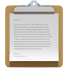 A clipboard holding a sheet of paper with printed text and a signature line at the bottom; the text is not clearly readable.