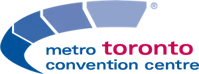Metro Toronto Convention Centre logo featuring a stylized blue and purple arc above the words metro toronto convention centre, with toronto in bold pink and the other words in blue.