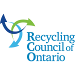 Logo of the Recycling Council of Ontario featuring three interlocking arrows in blue and green, symbolizing recycling, next to the organization’s name written in blue text.