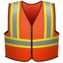 An orange safety vest with yellow and gray reflective stripes, commonly worn for visibility and safety in construction or roadside work.