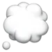 A simple, white, cloud-shaped thought bubble with a small circle at the bottom left, set against a transparent background.